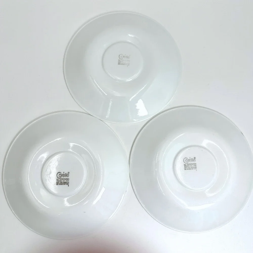 Vtg Corelle Replacement Saucers Green Band Wildflower Meadow Strawberry Set 3